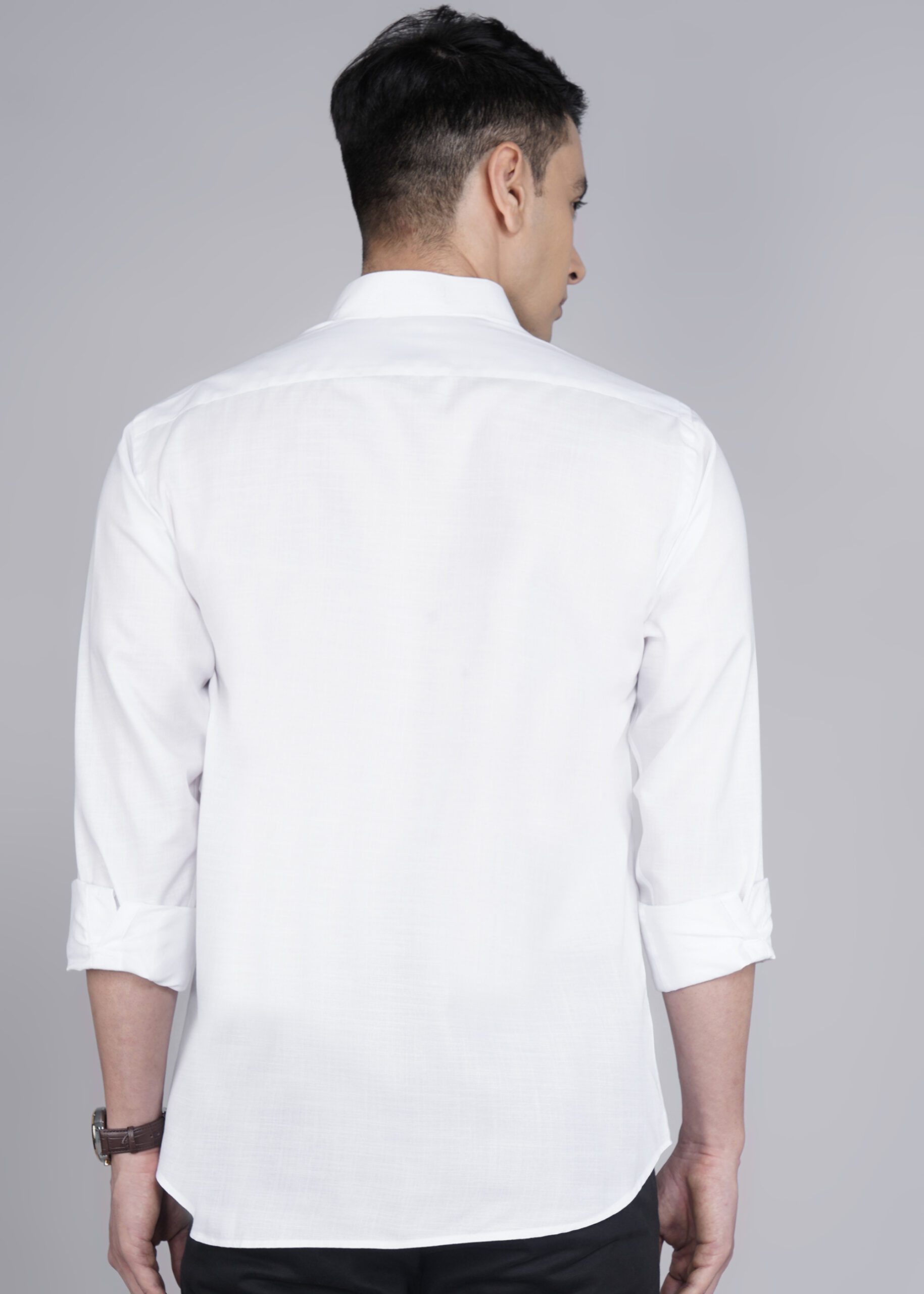 AuraMens Classic White Cotton-Linen Casual Shirt for Men – Regular Fit - Image 4