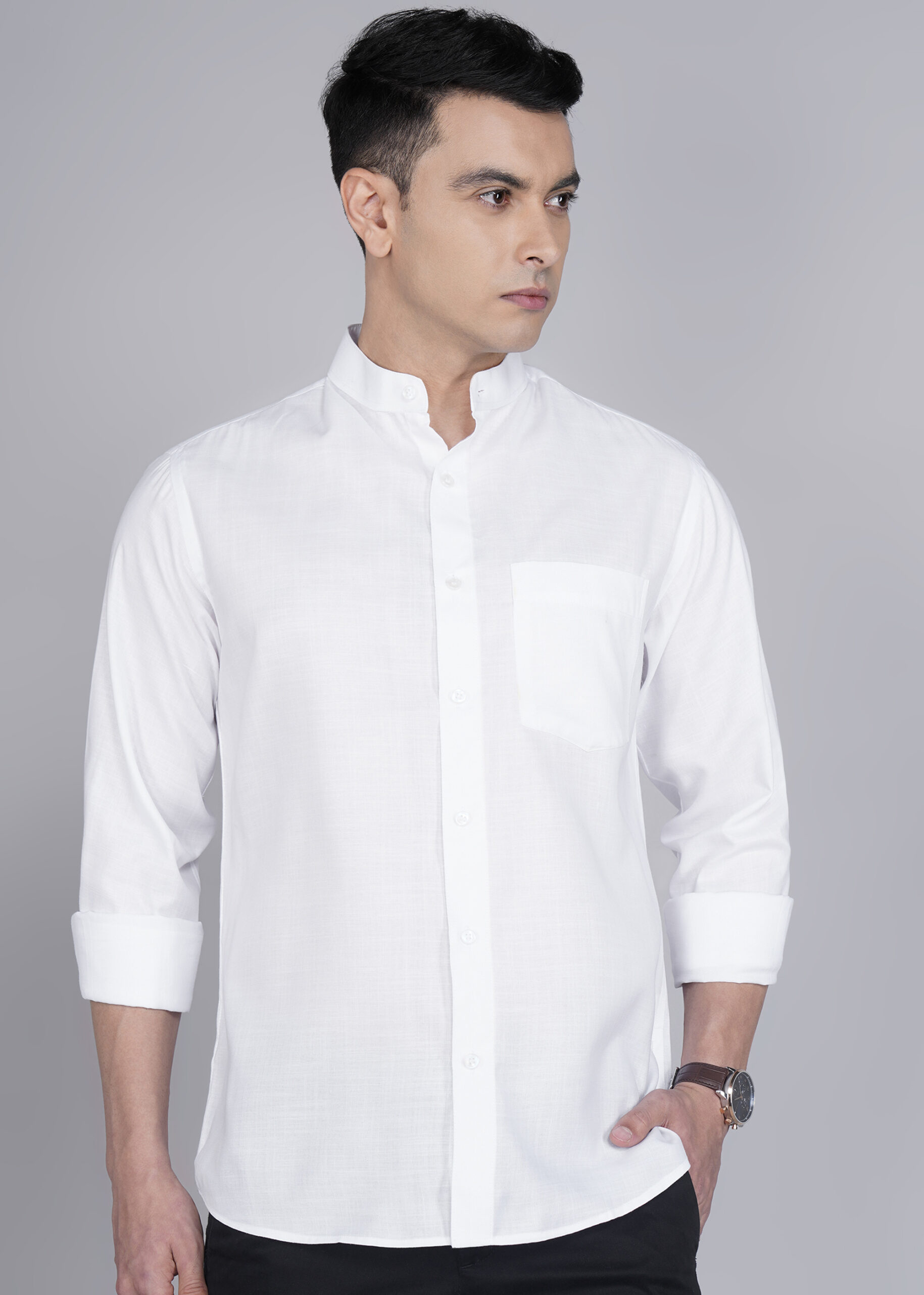 AuraMens Classic White Cotton-Linen Casual Shirt for Men – Regular Fit - Image 3