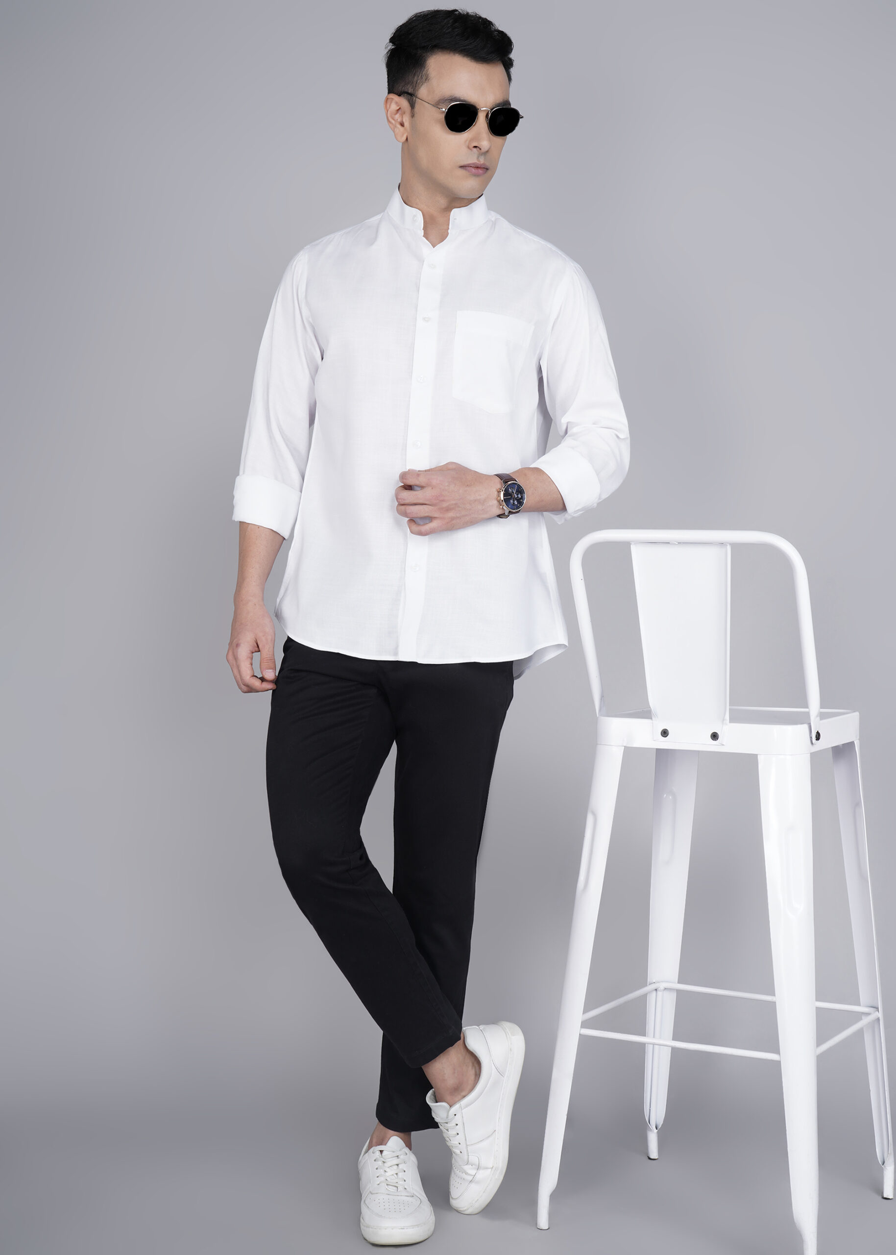 AuraMens Classic White Cotton-Linen Casual Shirt for Men – Regular Fit - Image 5